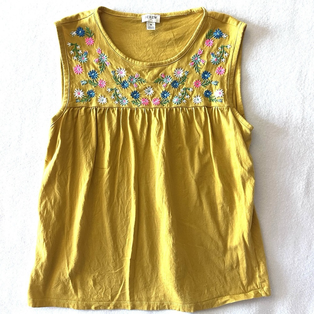 J. Crew Yellow Sleeveless Blouse with Floral Embroidery